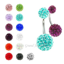 316L Steel Double Disco Ball Shamballa Navel Rings Surgical Belly Button Bars